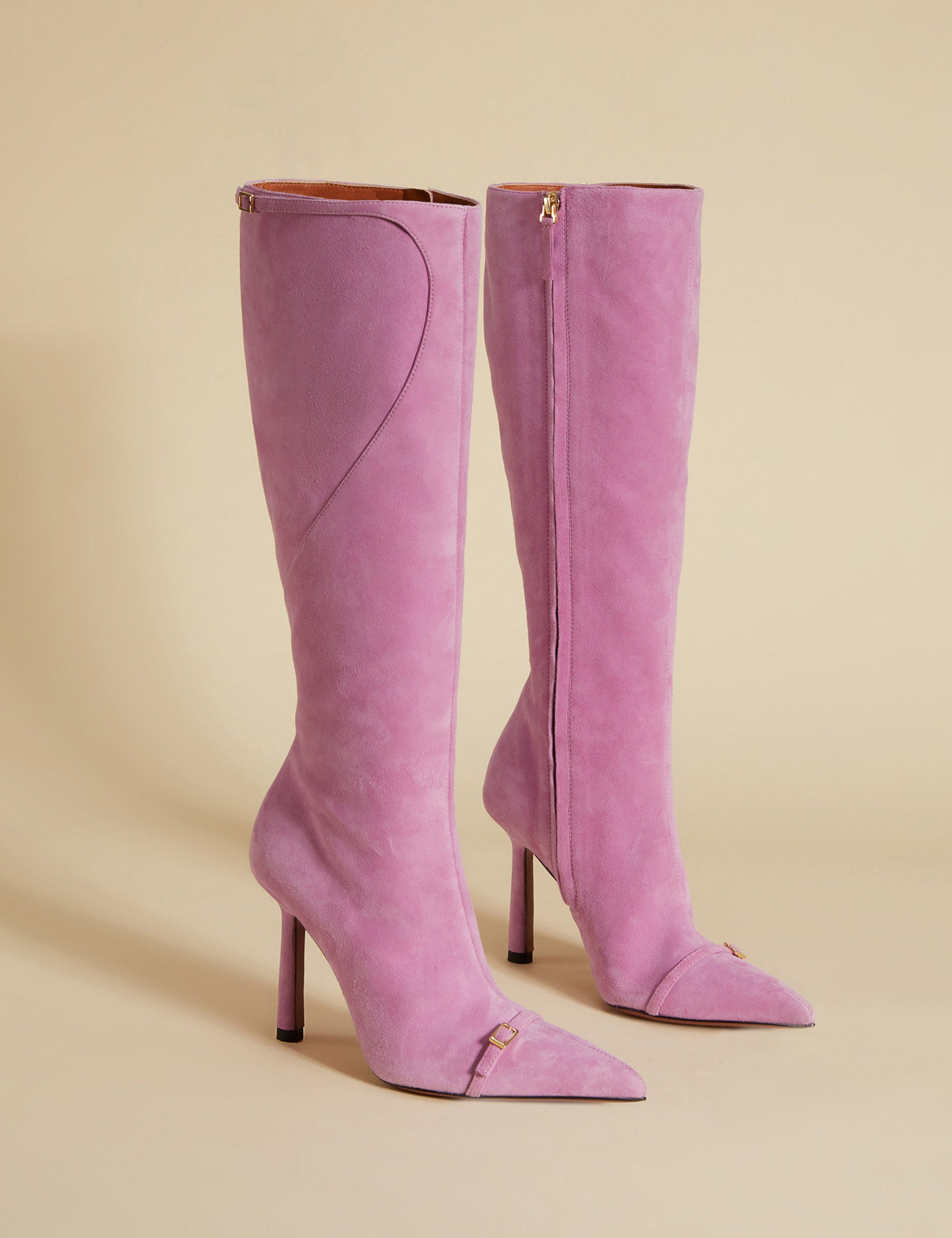 Knee High Pointy Toe Boots Cyclamen Suede