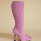 Knee High Pointy Toe Boots Cyclamen Suede Side