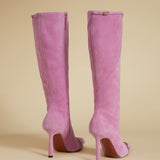 Knee High Pointy Toe Boots Cyclamen Suede Back