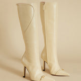 Knee High Pointy Toe Boots Vanilla